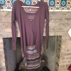 FREE PEOPLE High Low Thermal + Knit Stripe Top